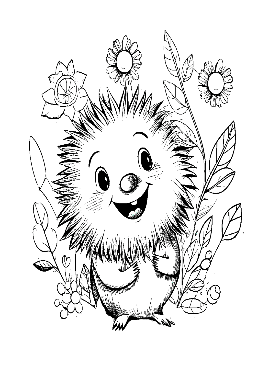 Coloriage de porc-épic heureux de Porcupine