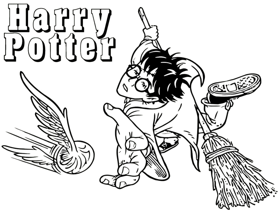 Ausmalbild Harry spielt Quidditch