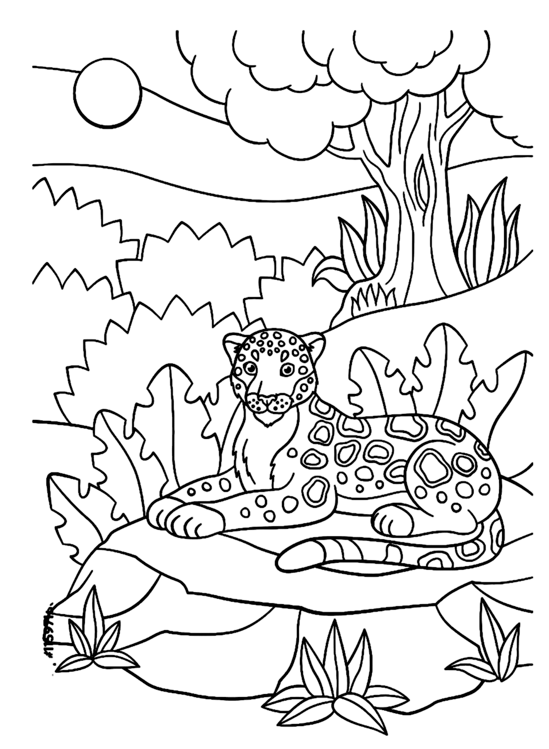 Jaguar Resting In The Jungle Coloring Page - Free Printable Coloring Pages