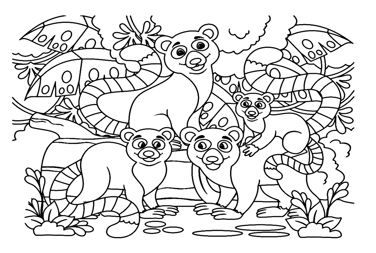 Immagine della famiglia dei lemuri da colorare di Lemur