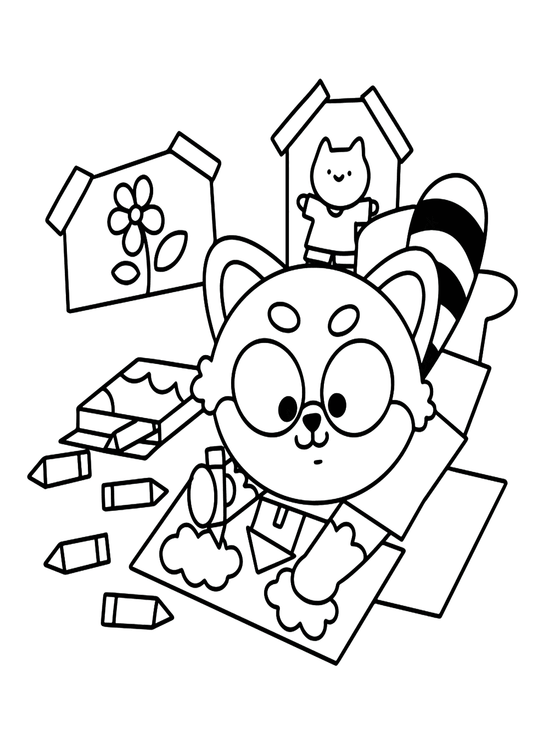 Little Raccoon Drawing House from Raccoon