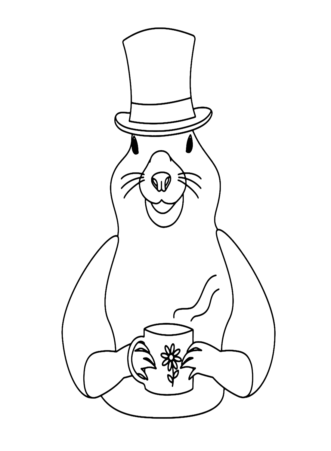 Marmot mit Hut und dampfender Tasse von Marmot
