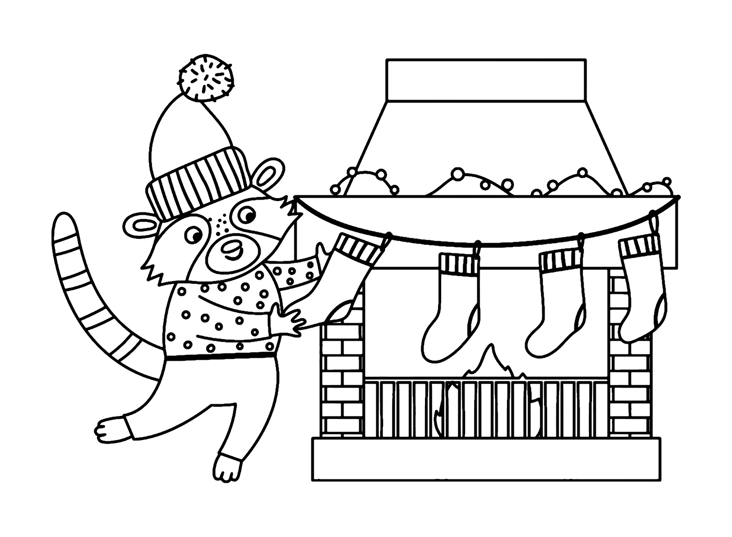 الراكون يرتدي قبعة عيد الميلاد من الراكون
