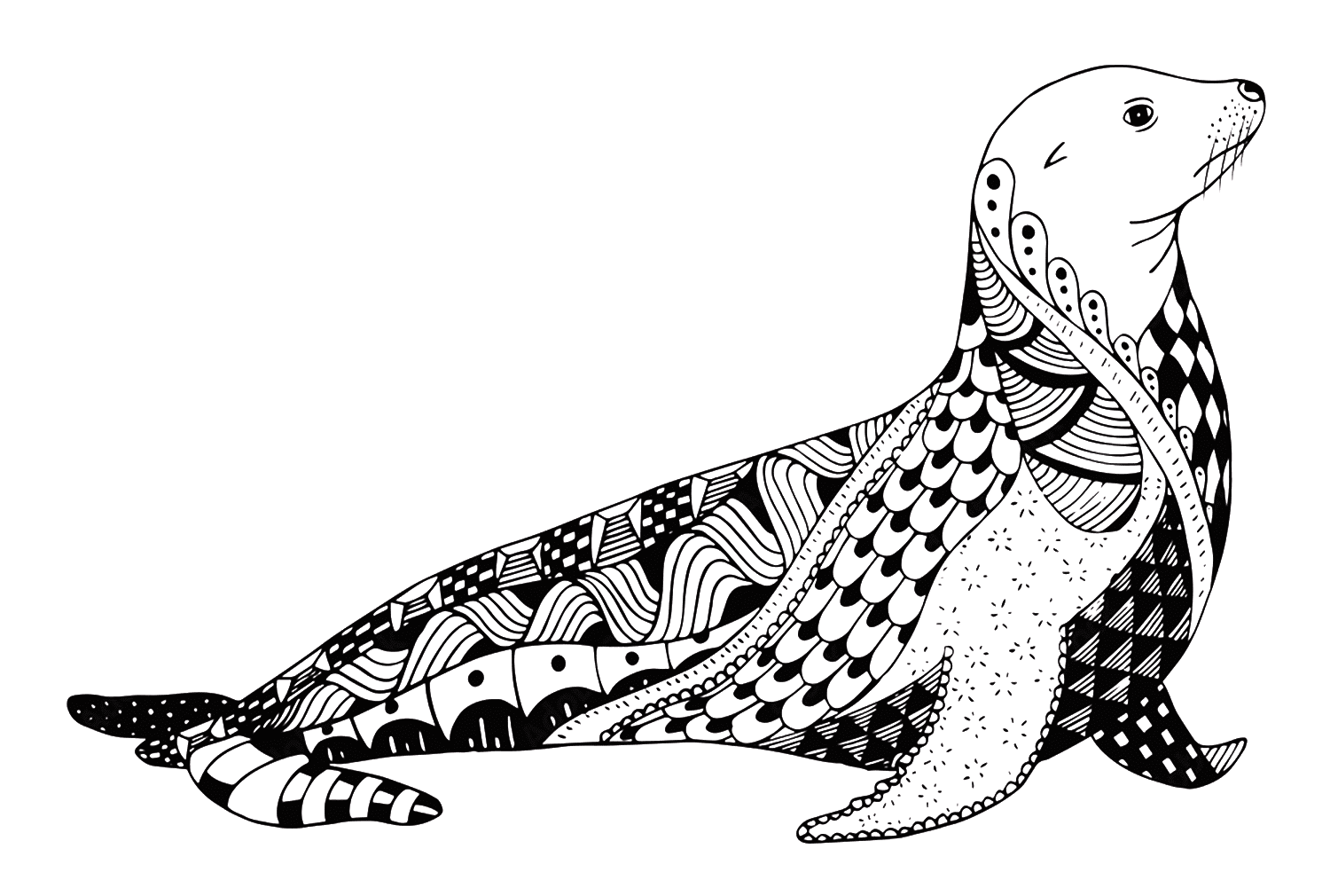 Sea Lion In Zentangle Style Coloring Pages