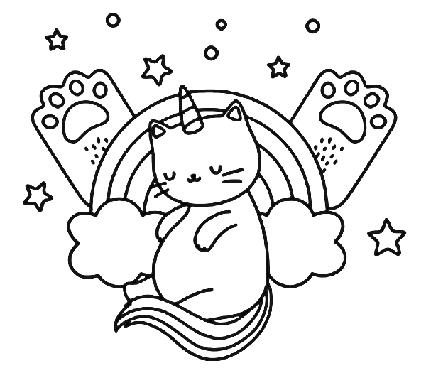 Unicorn Cat With Rainbow Pillow Coloring Page