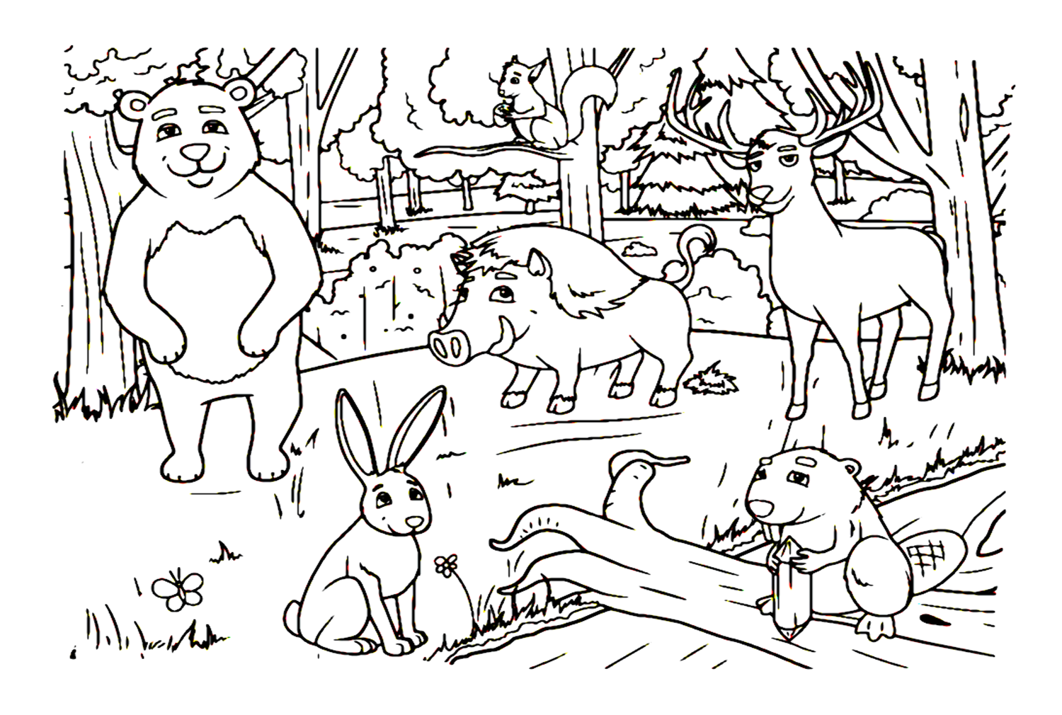 野猪和野猪的森林卡通动物