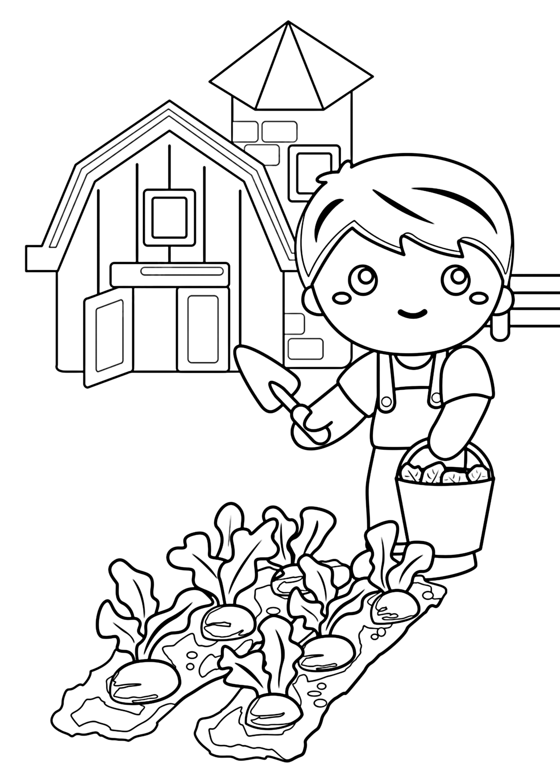 A boy plants trees coloring pages