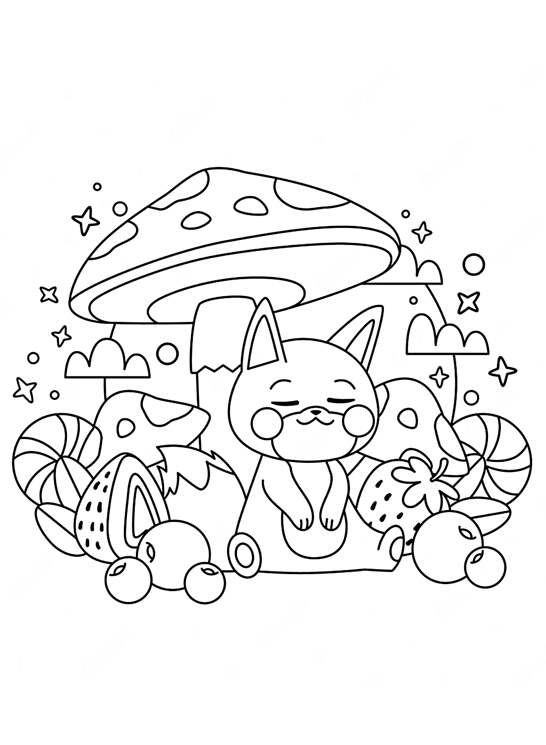 Un color de gato y seta para imprimir desde Mushroom
