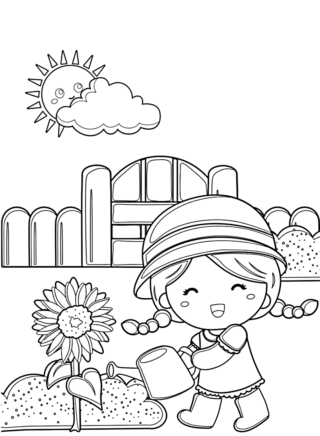 Раскраска Девушка и цветок из садов
