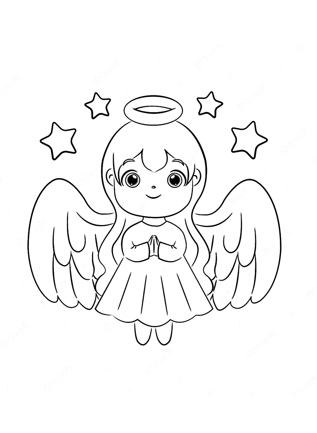 Dibujo para colorear de una pequeña niña ángel de Angel