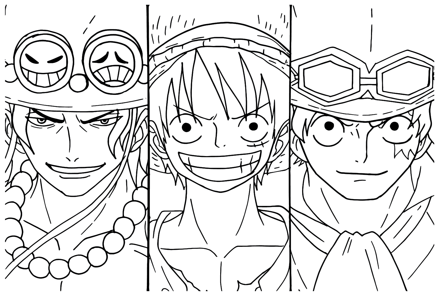 Ace, Luffy, Sabo kleurplaat van Luffy