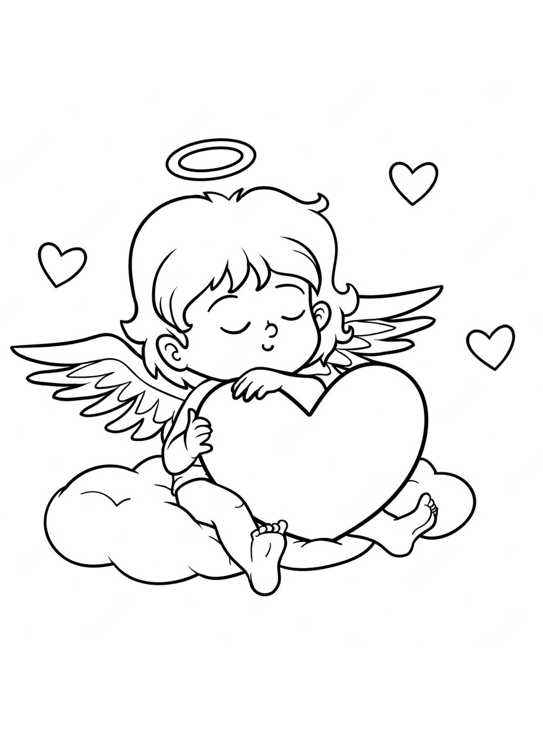 Angel hug the heart coloring picture