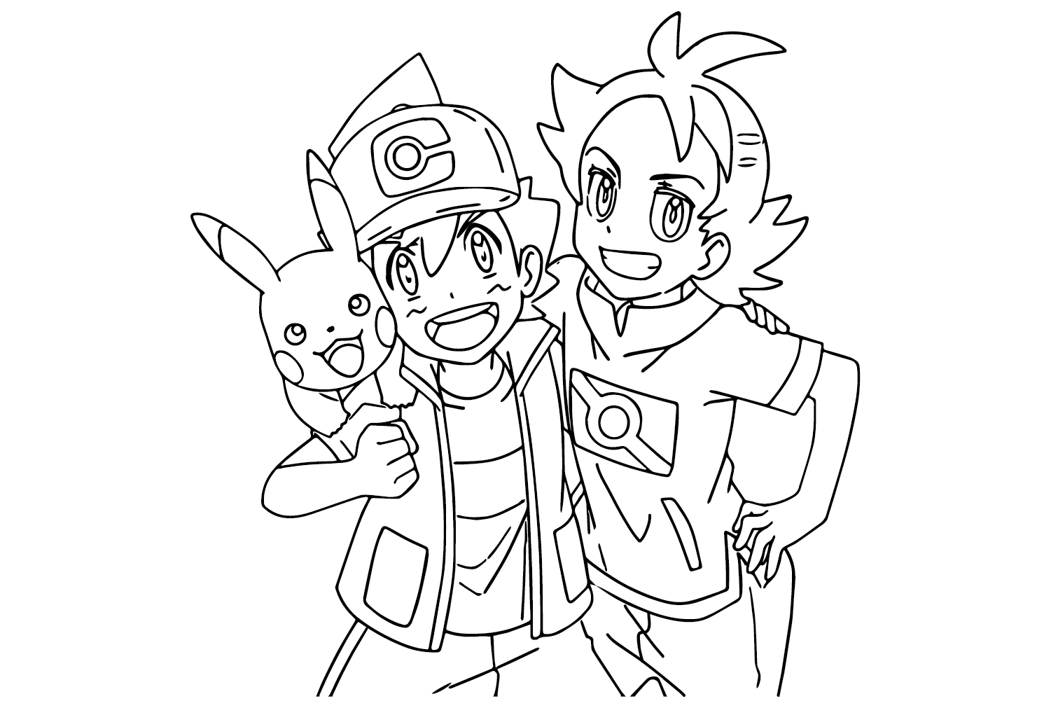 Página para colorir Pokémon Ash e Goh de Ash Ketchum