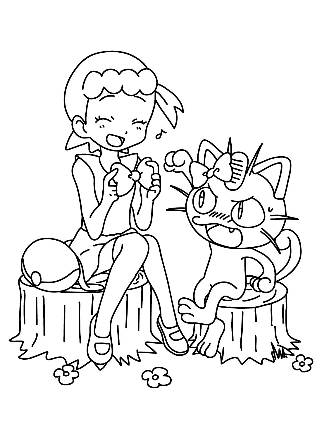 Página para colorir Bonnie Pokémon e Meowth de Bonnie Pokémon