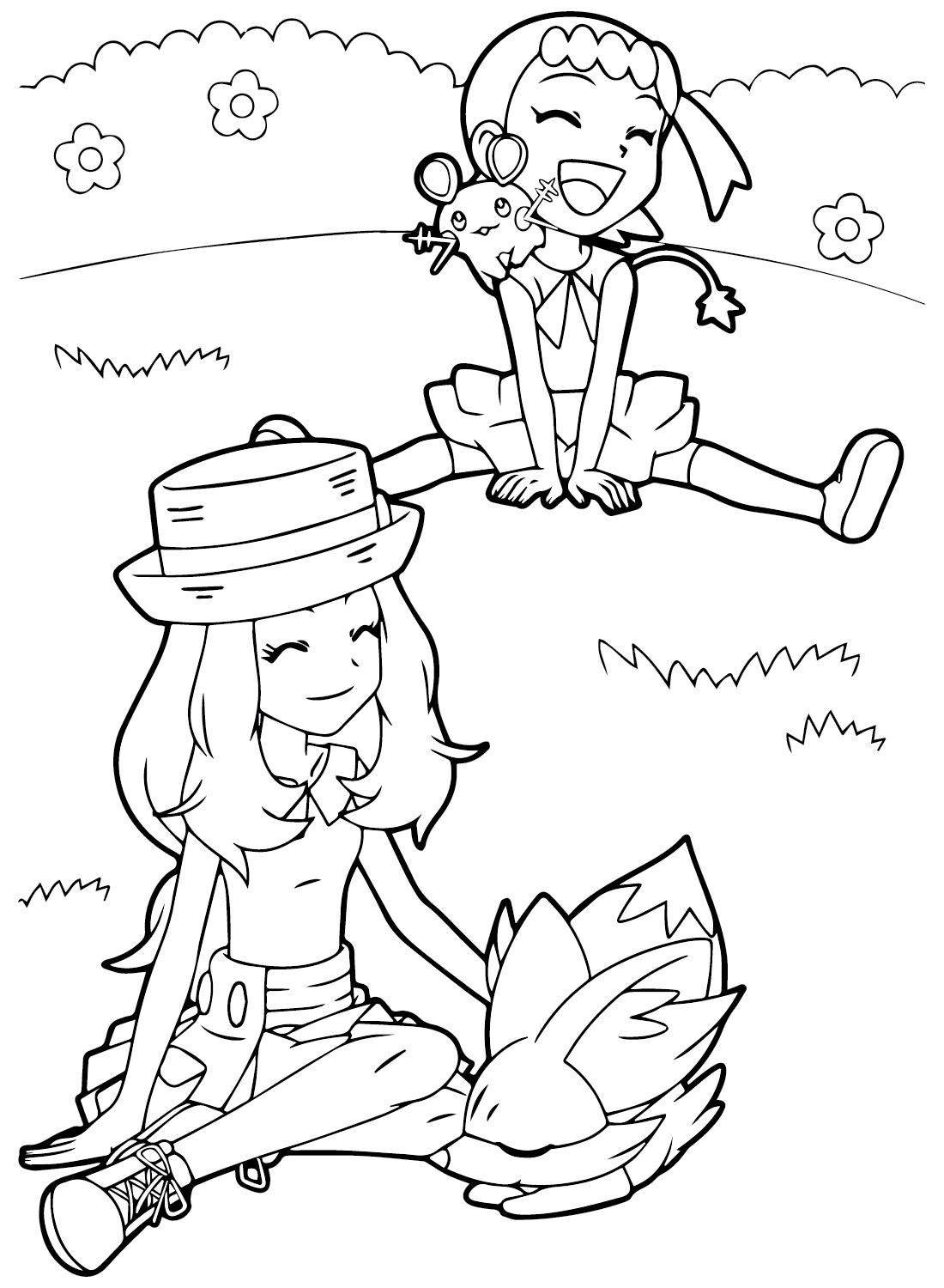 Página para colorir Bonnie Pokémon e Serena de Bonnie Pokémon