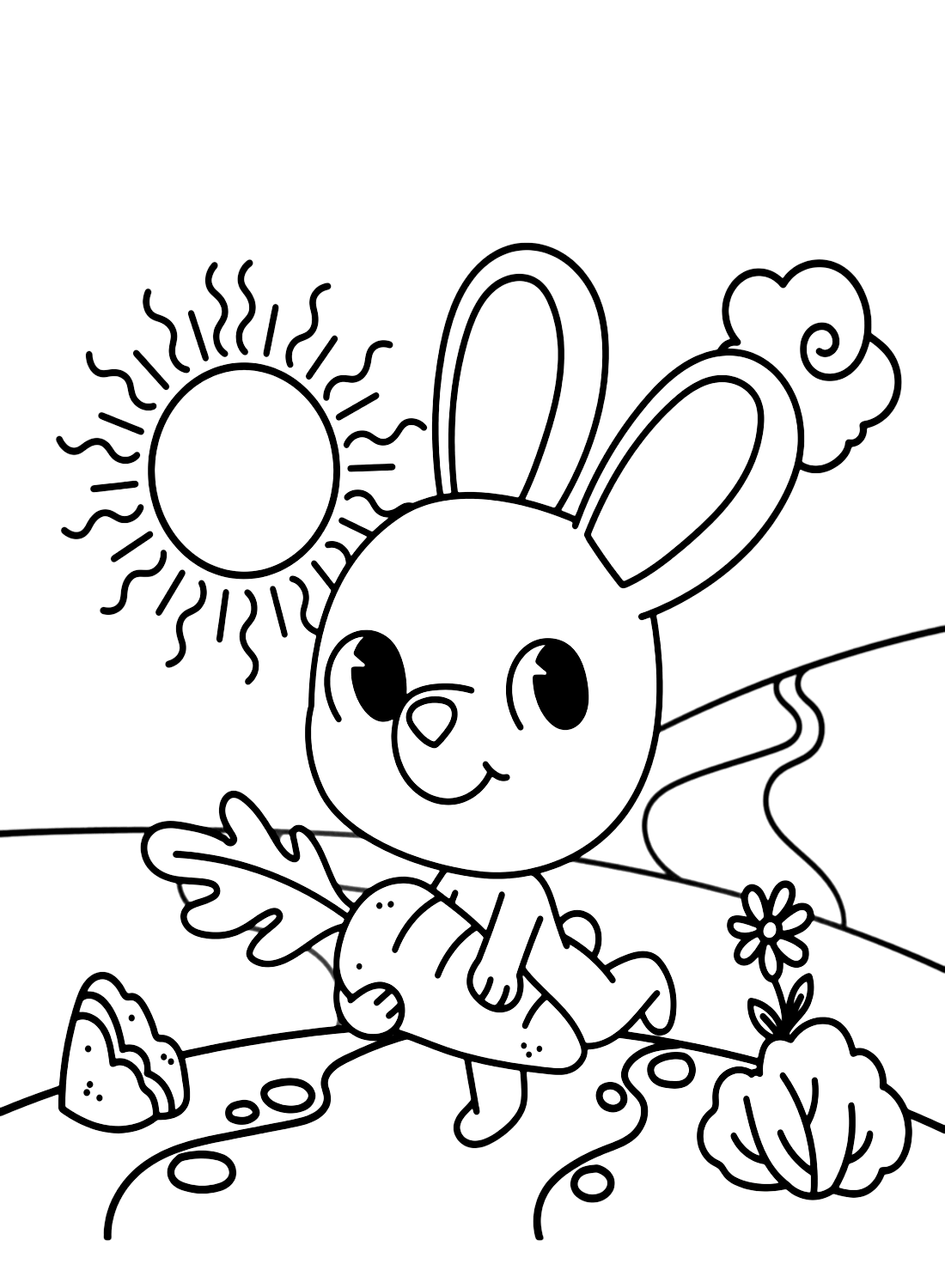 Página para colorir de coelho com cenoura grátis