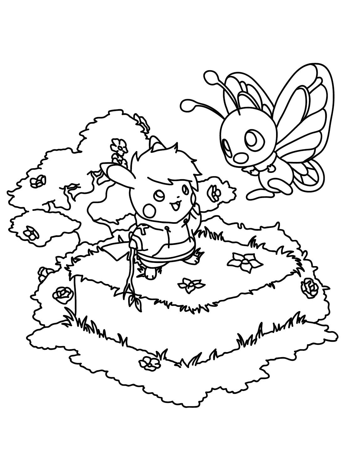 Butterfree and Pikachu Coloring Page