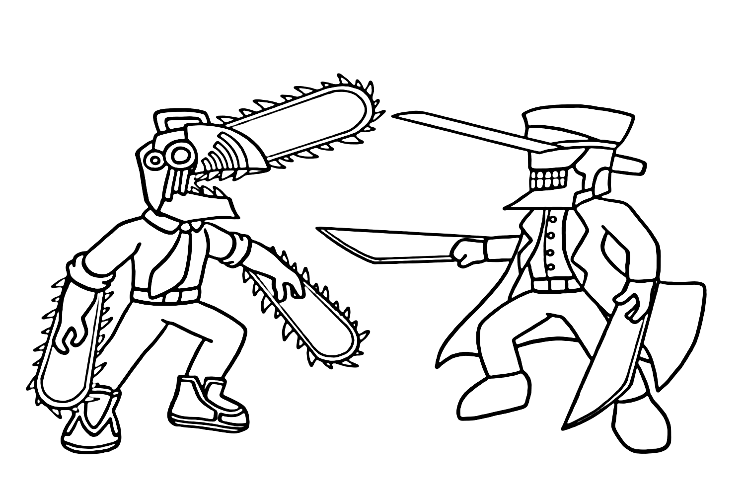 Página para colorir Chainsaw Man vs Katana Man - Desenhos para