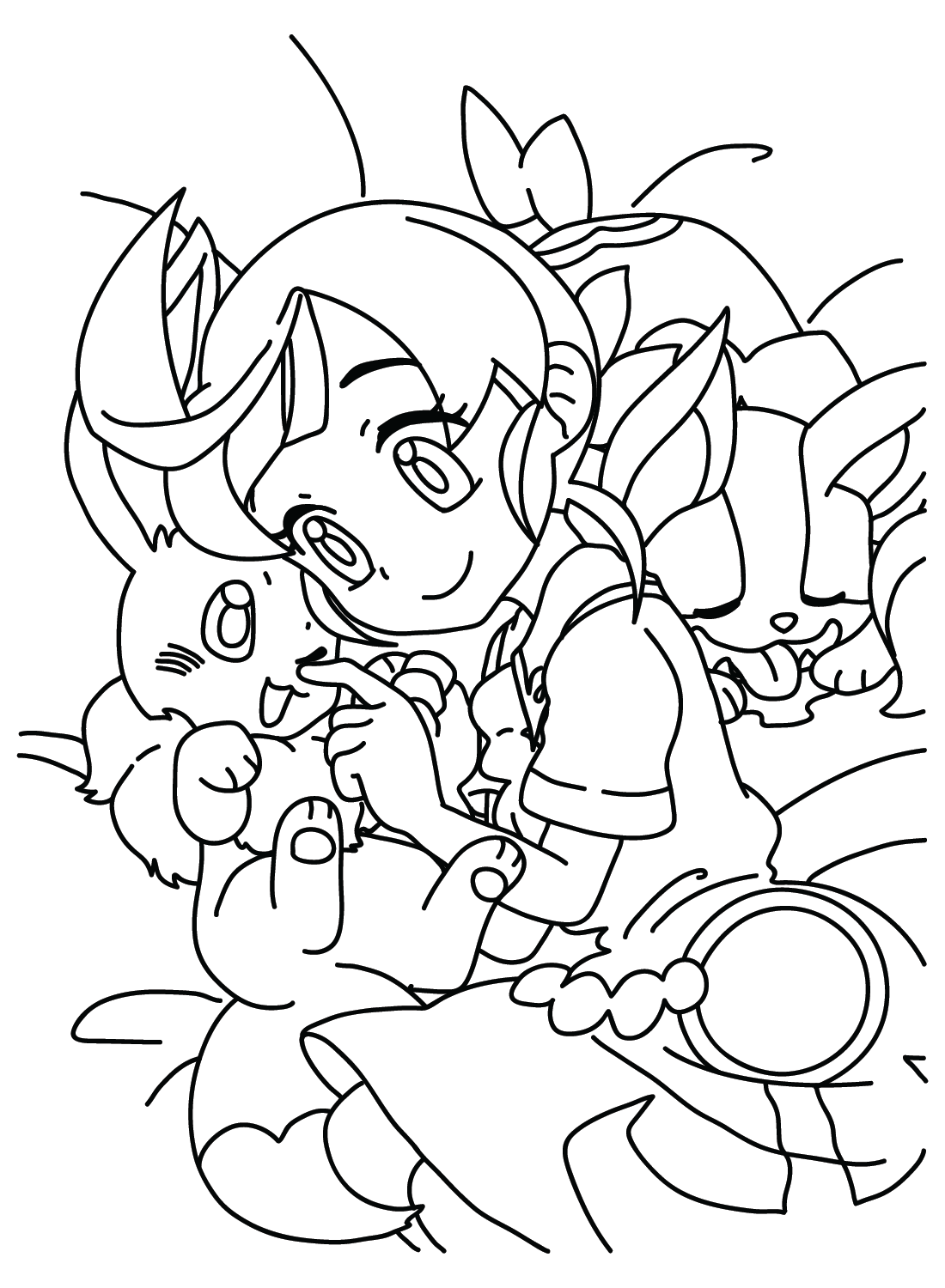 Chloe Cerise, Yamper and Eevee Pokemon Coloring Page from Eevee