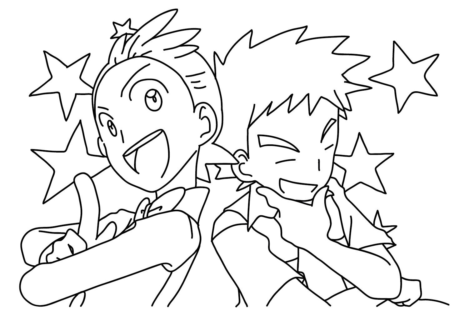 Cilan and Brock Pokemon Coloring Page from Brock