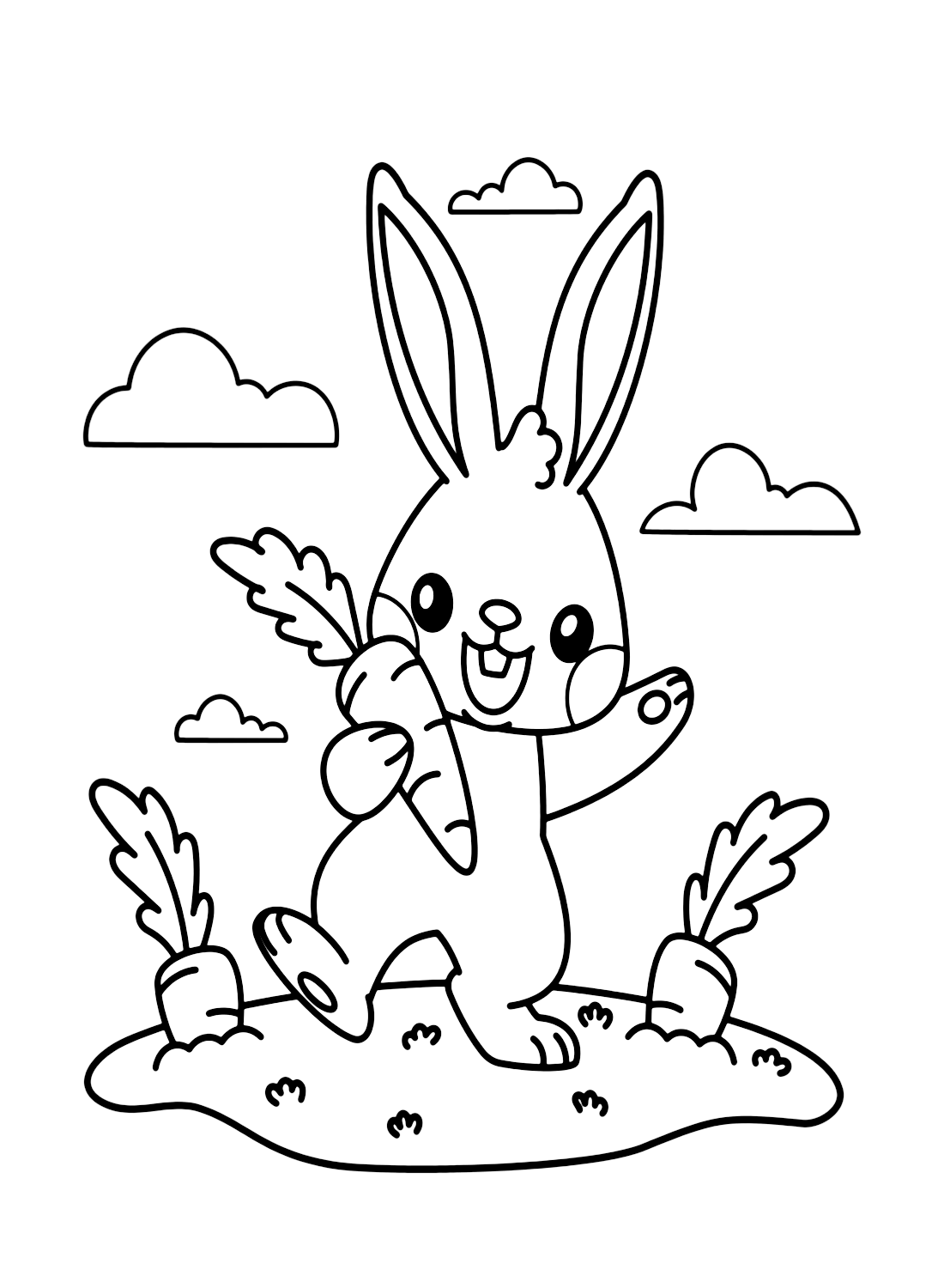 PDF de página para colorir de coelho e cenoura fofos