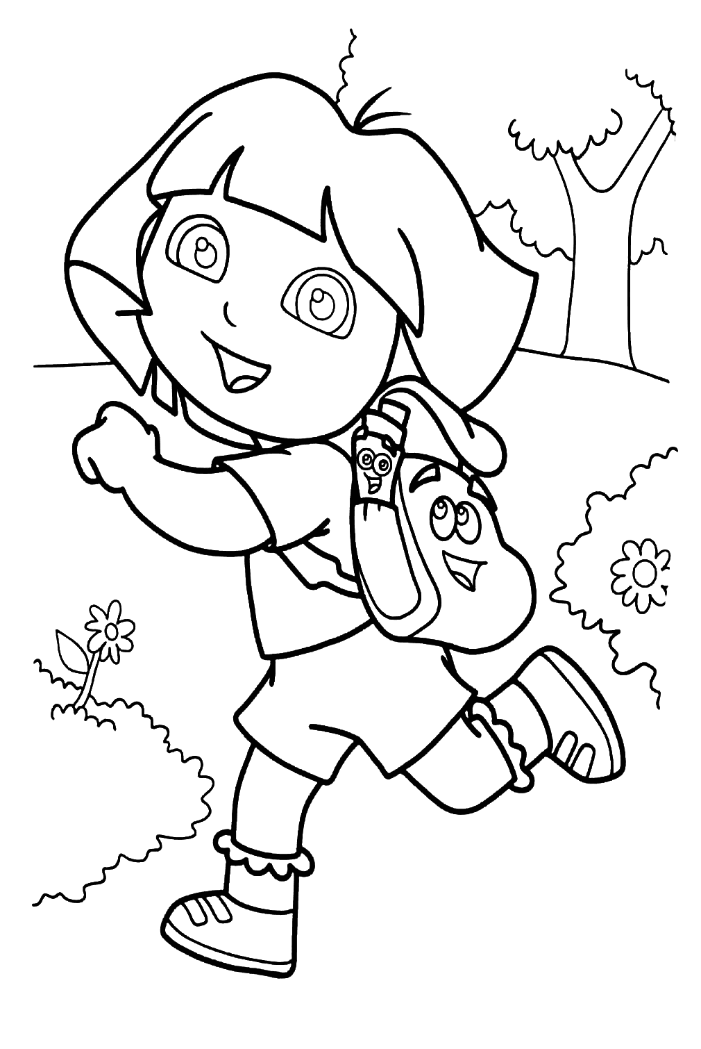 Coloriage Dora le premier jour d'école du premier jour d'école