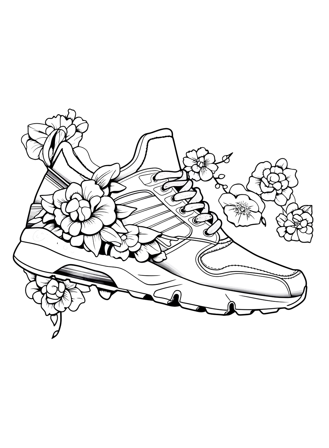 Flowers and shoes coloring sheet