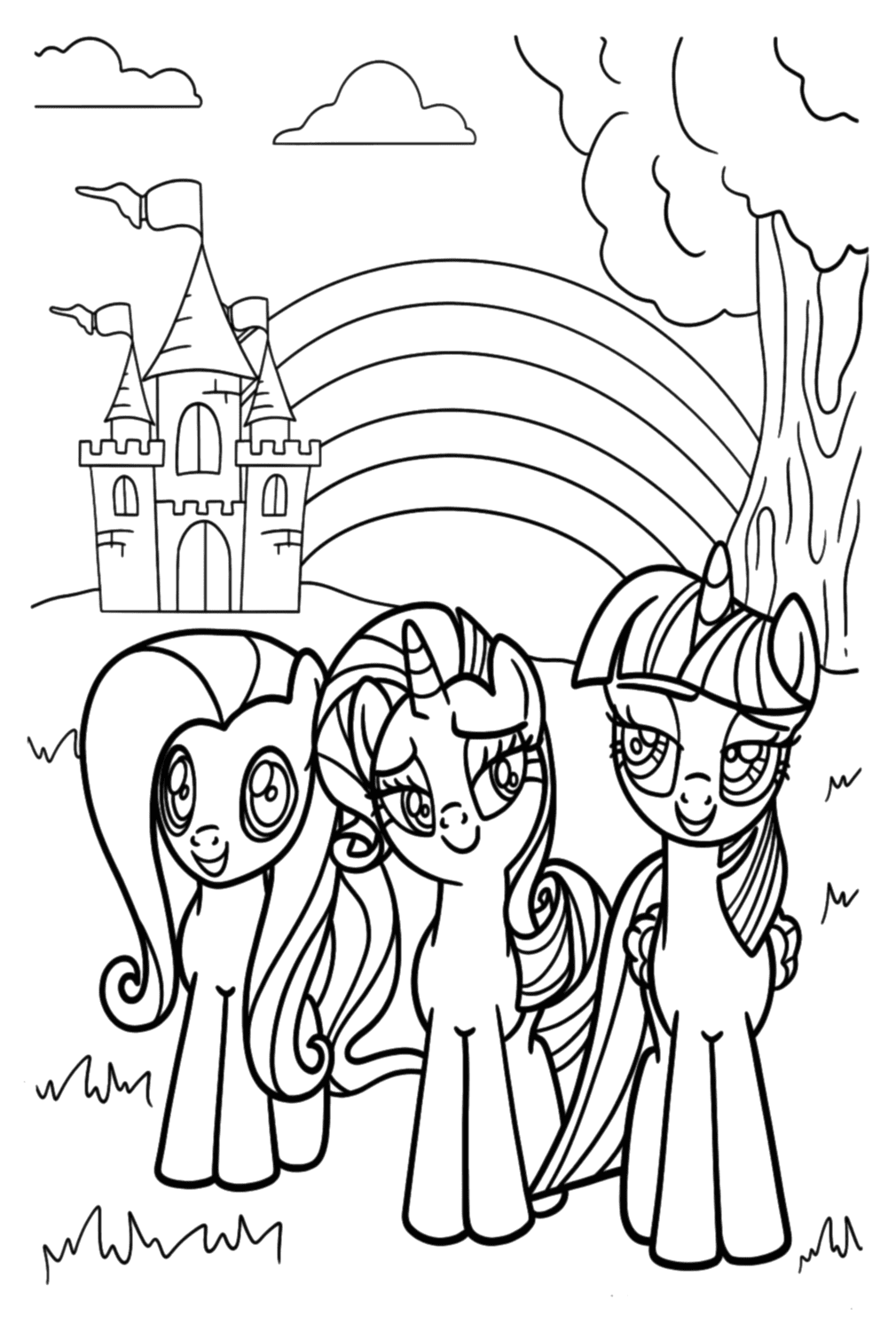 Fluttershy Twilight And Rarity Coloring Page