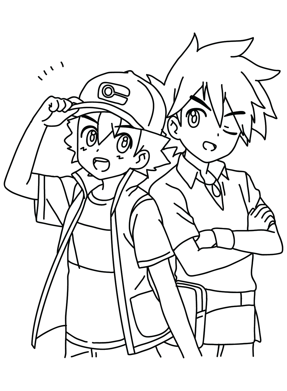 Gary Oak and Ash Pokemon Coloring Page from Ash Ketchum