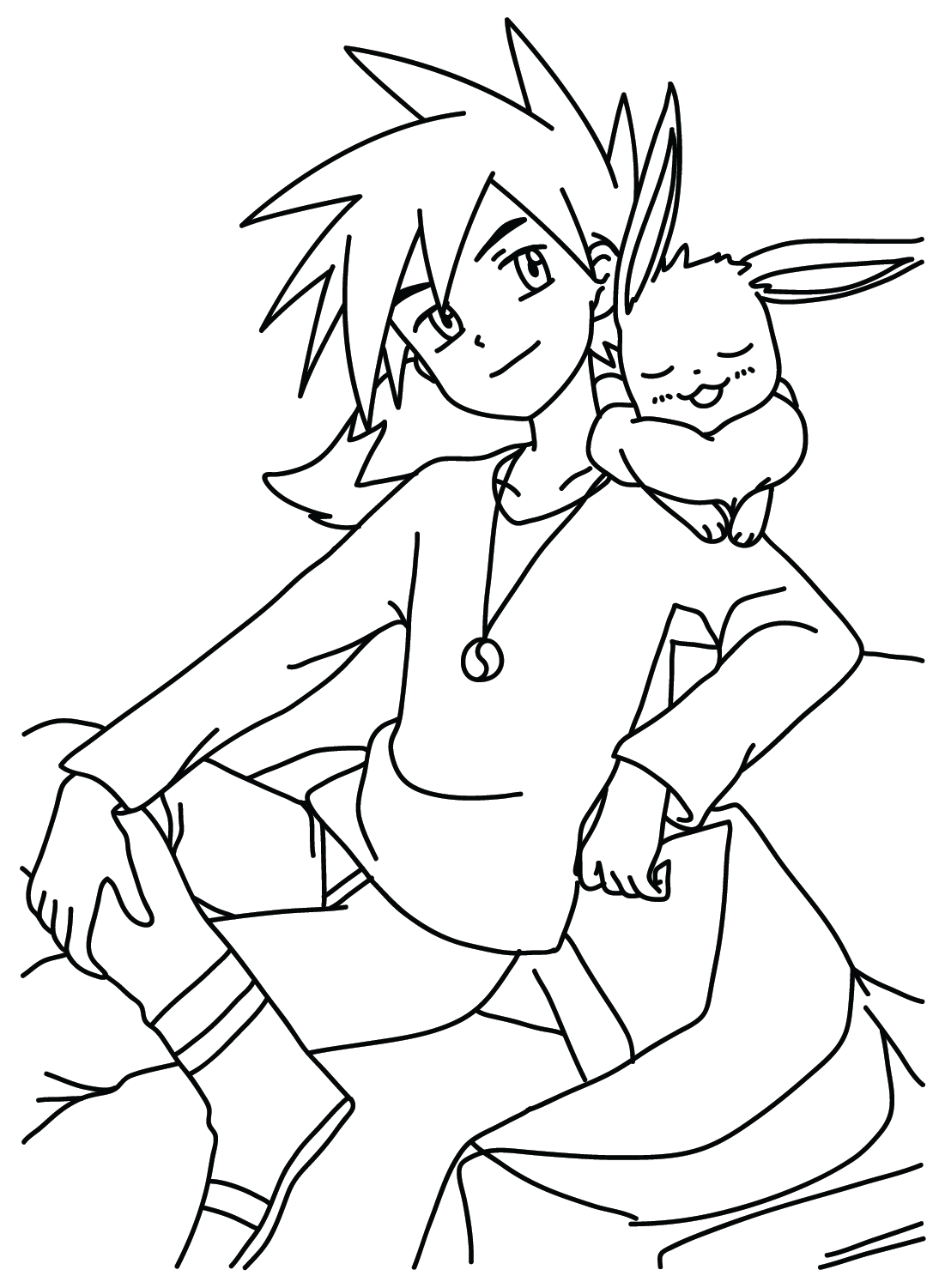 Gary Oak and Eevee Pokemon Pictures to Color from Eevee