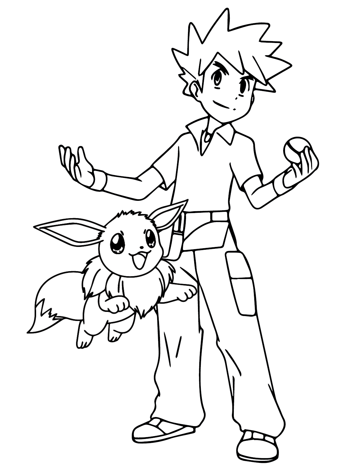 Gary Oak and Eevee Pokemon to Color