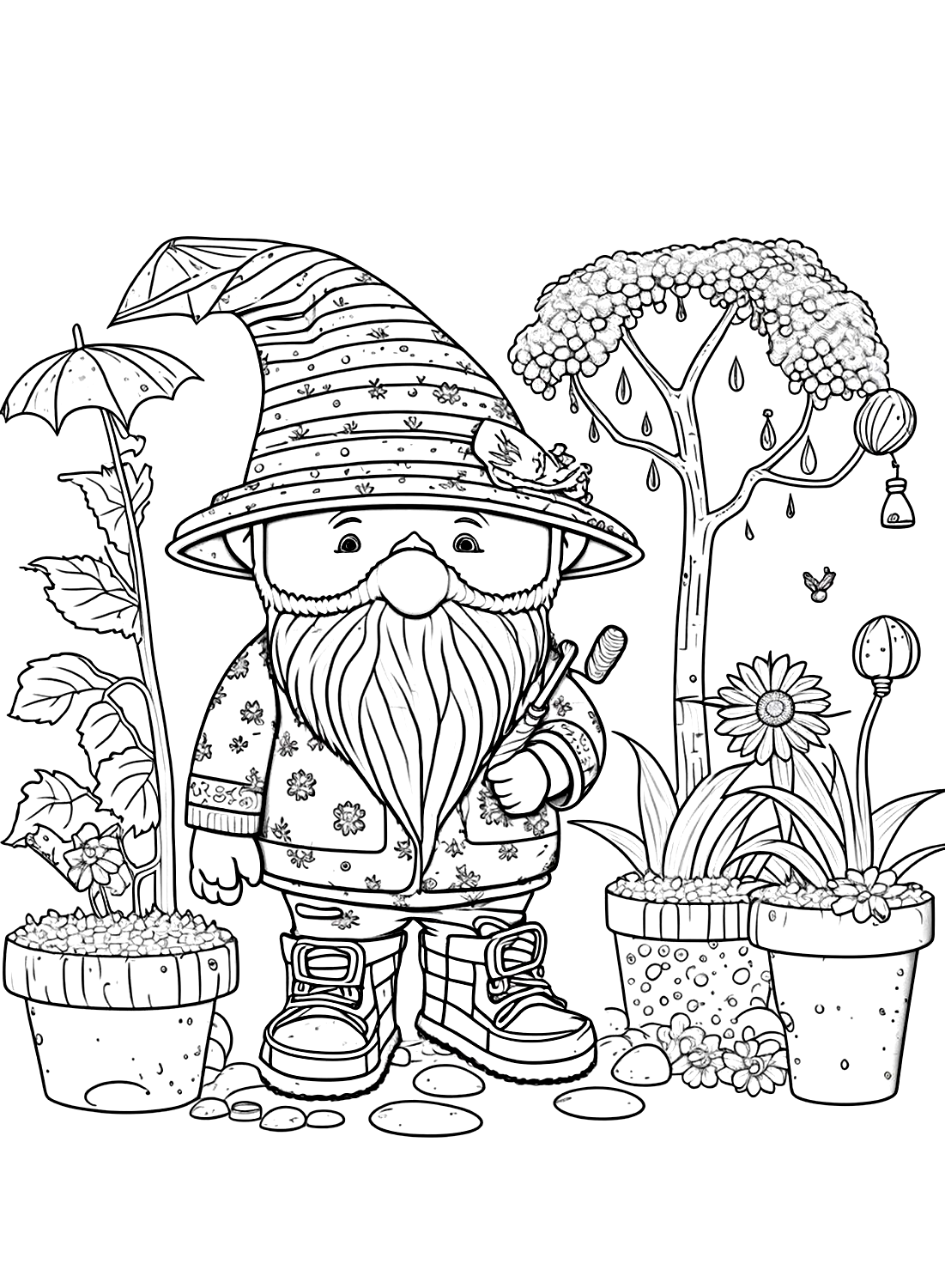 Gnome in garden coloring picture