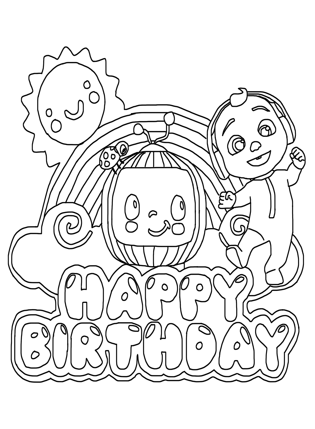 Happy Birthday Cocomelon Coloring Pages from Cocomelon