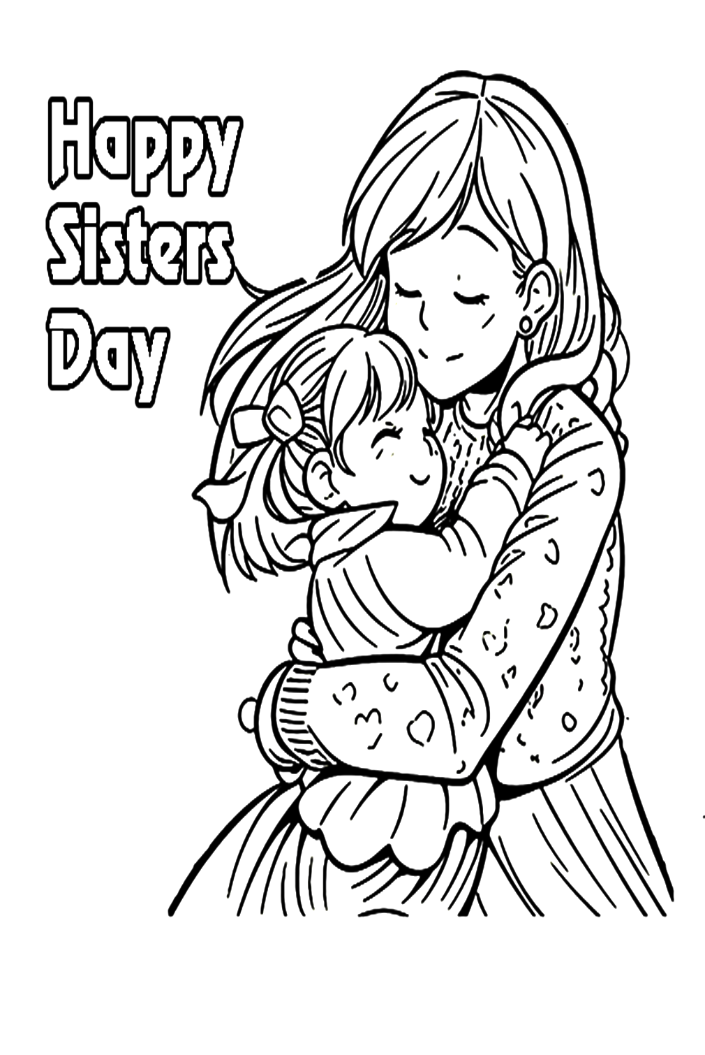 صفحة تلوين يوم الأخوات السعيدة من يوم الأخوات