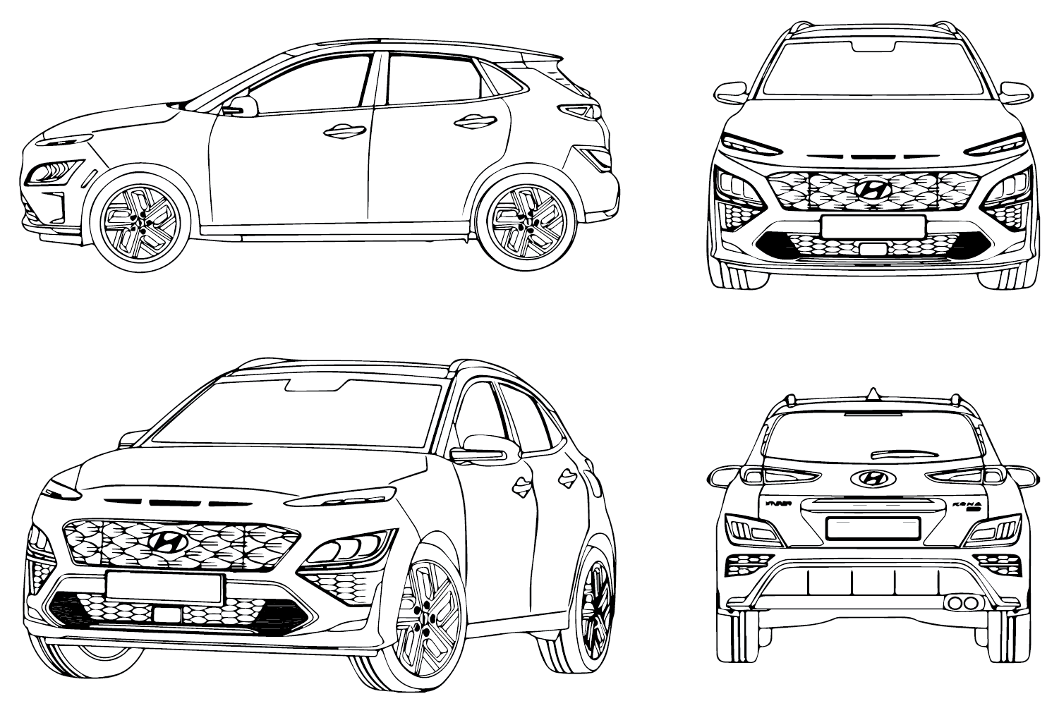Hyundai Kona 2021 4WD Coloring Page - Free Printable Coloring Pages
