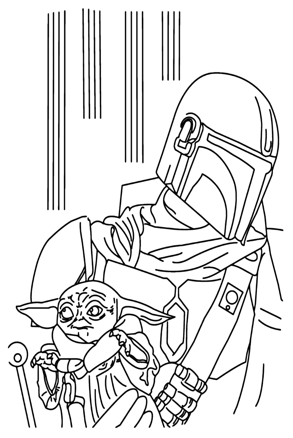 Página para colorir do Mestre Jedi Yoda de Baby Yoda
