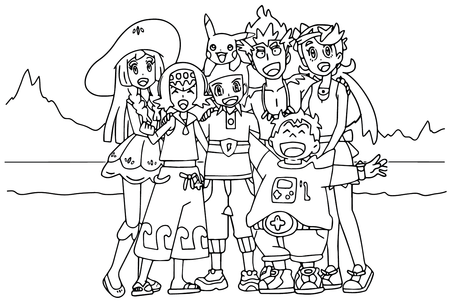 Цветная страница Киаве и друзья из Lana Pokemon