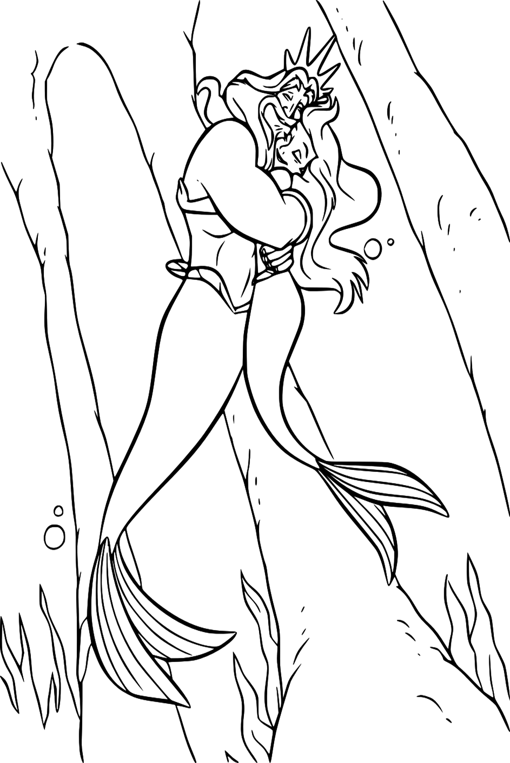 Página para colorear del Rey Tritón con Ariel de La Sirenita