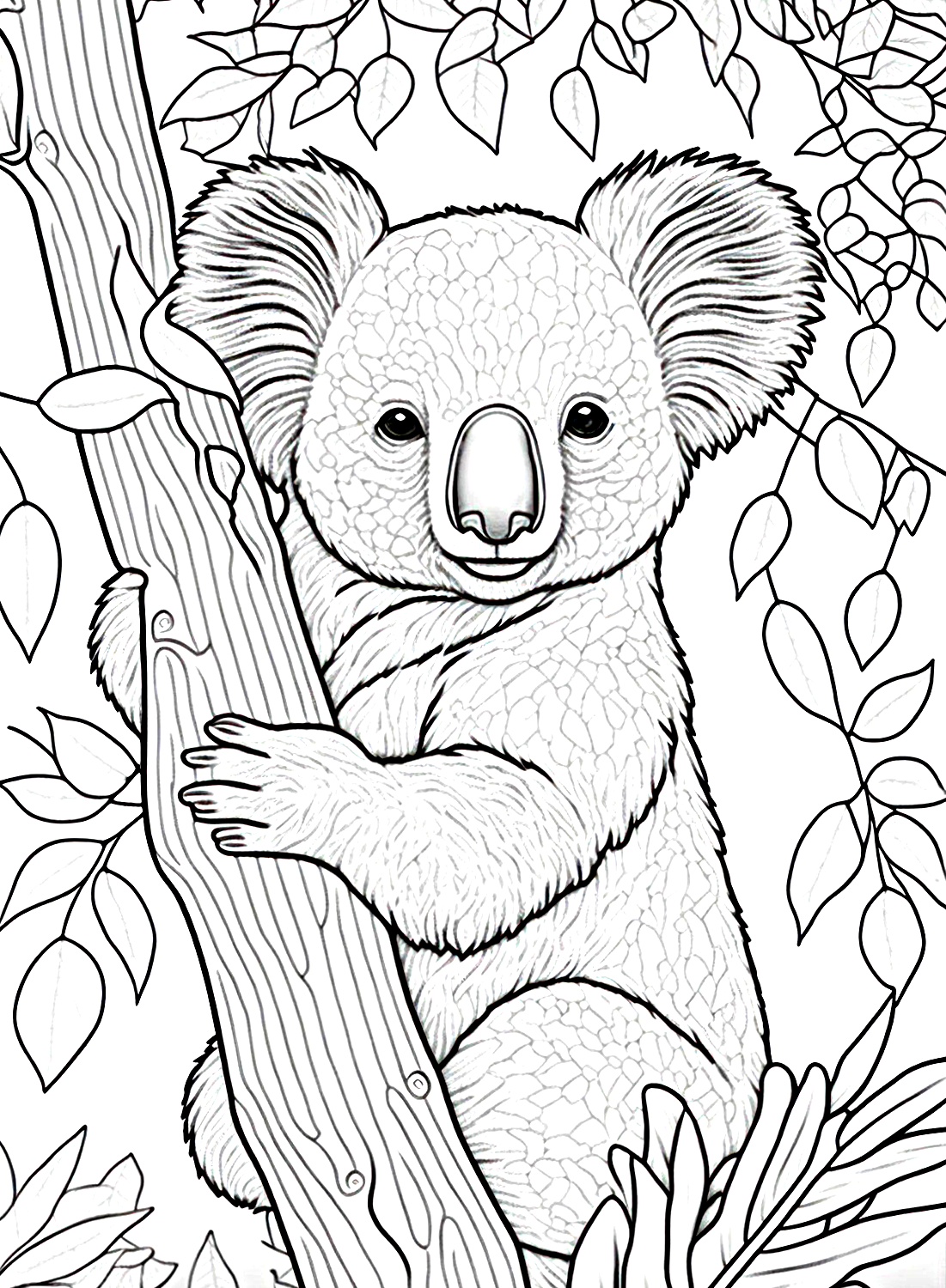 Koala in tree coloring sheet