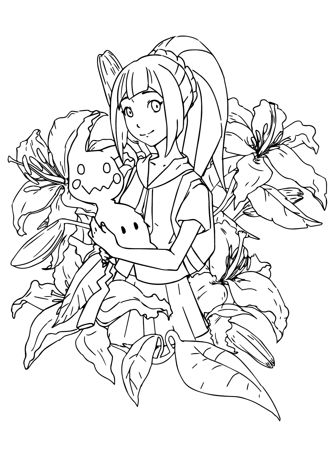 Lillie and Mimikyu Pokemon Coloring Page from Lillie Pokemon