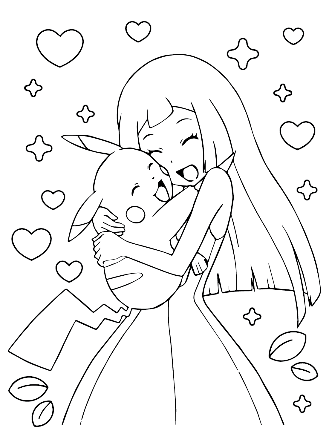 Lillie and Pikachu Pokemon Coloring Page