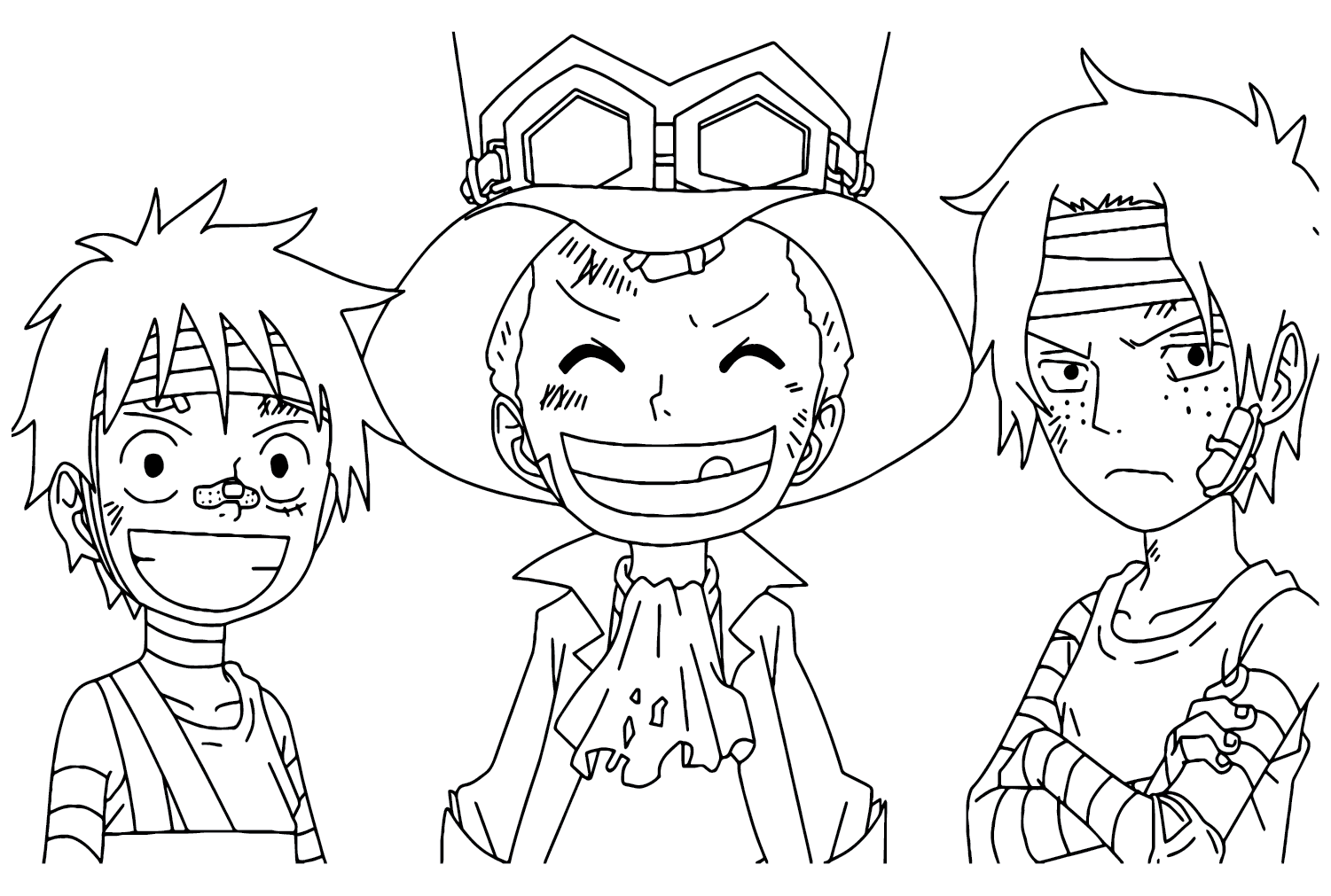 Luffy, Ace, Sabo Coloring Page from Portgas D. Ace