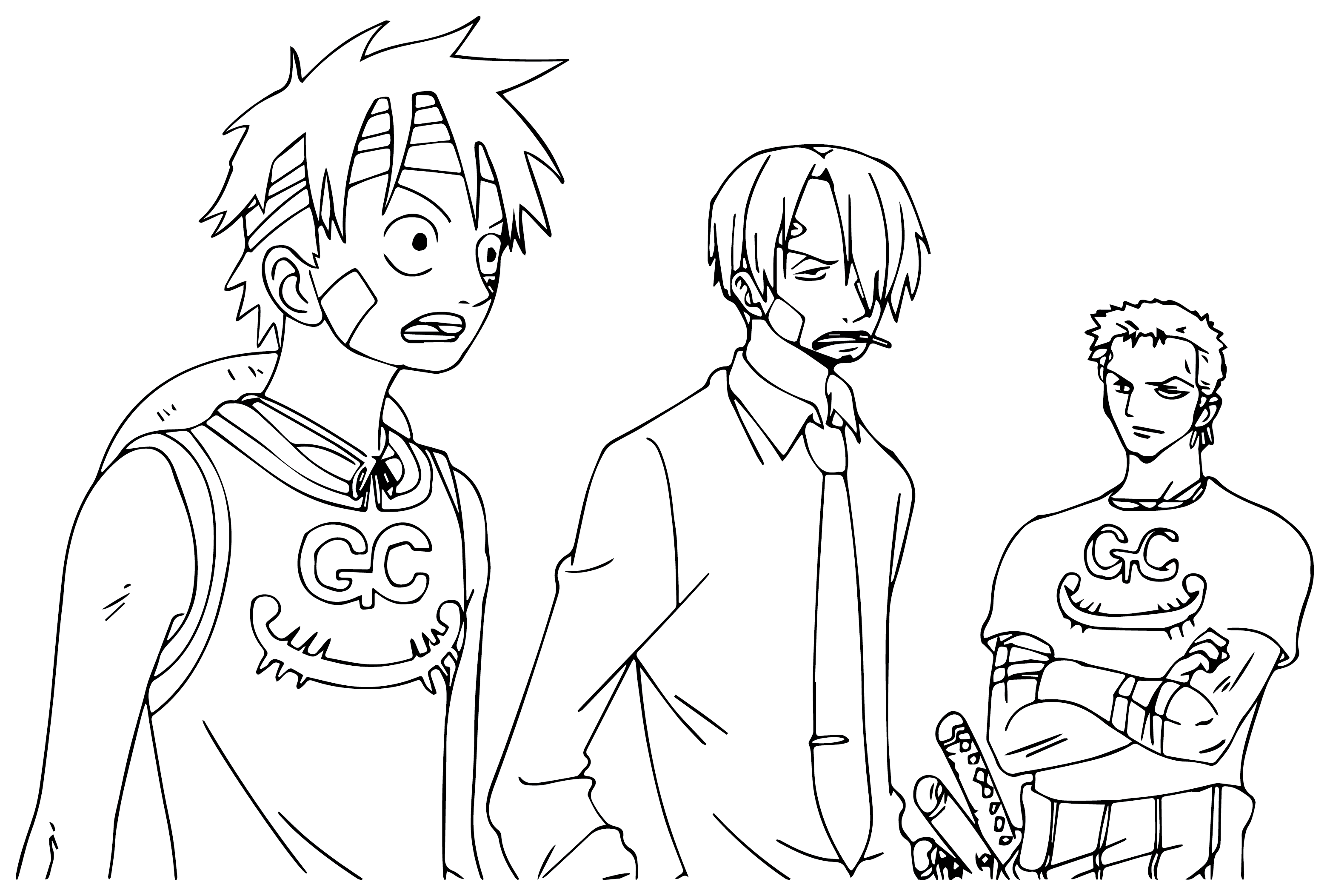 Coloriage Luffy, Sanji, Zoro de Roronoa Zoro