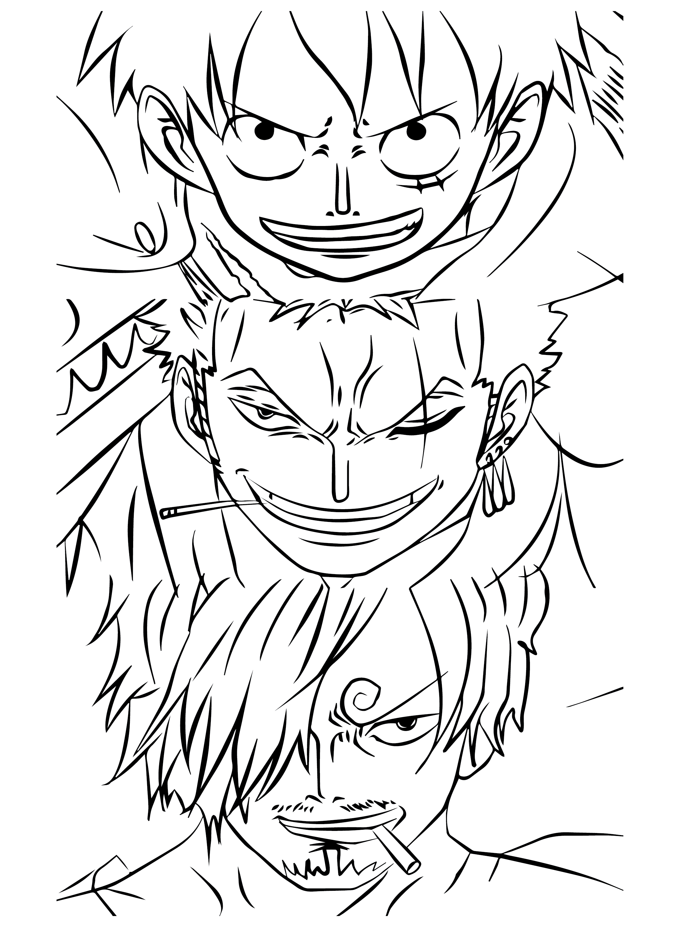Luffy, Zoro, Sanji kleurplaat om af te drukken vanuit Roronoa Zoro