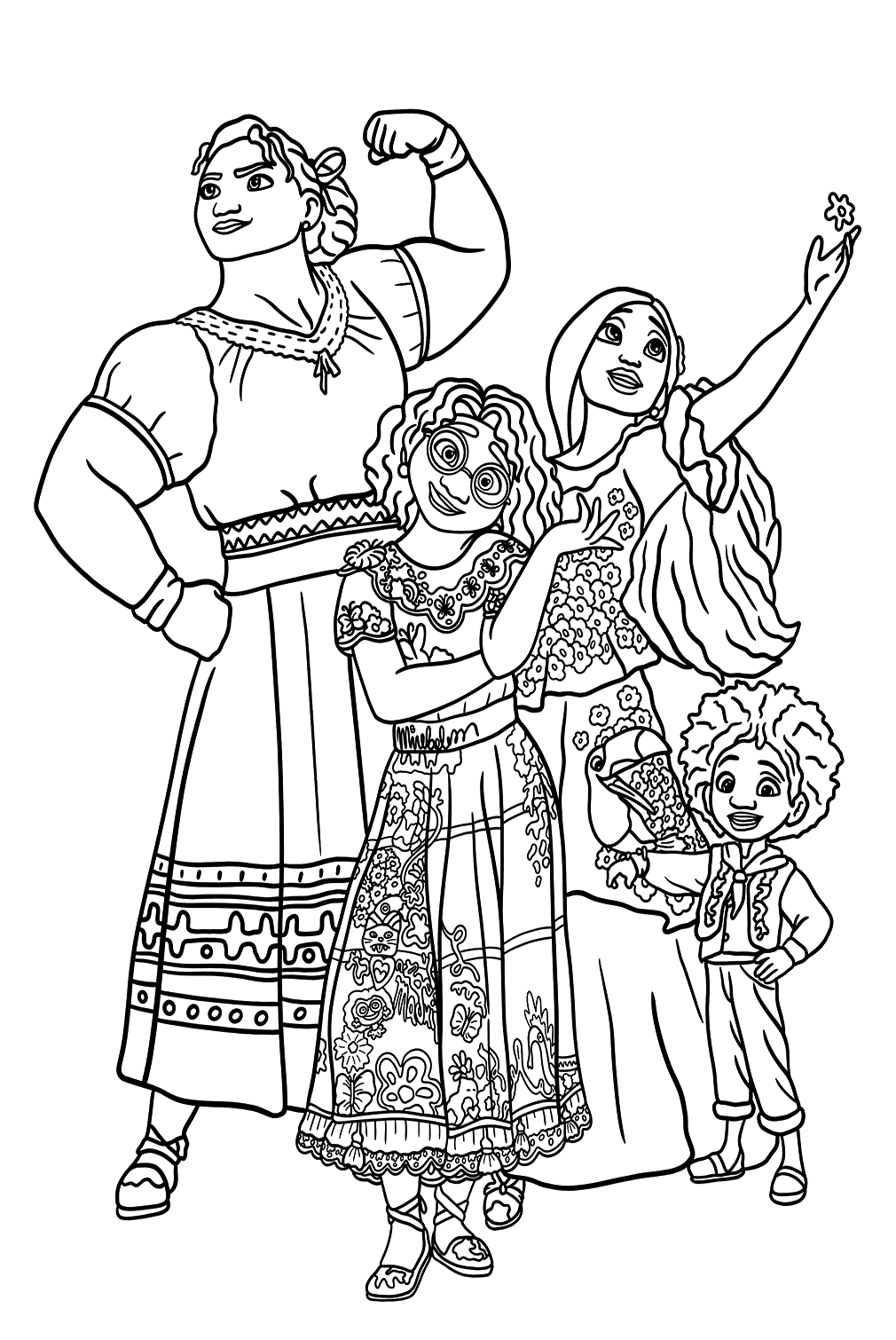 Lusia, Mirabel, Isabela en Antonio Encanto kleurplaat
