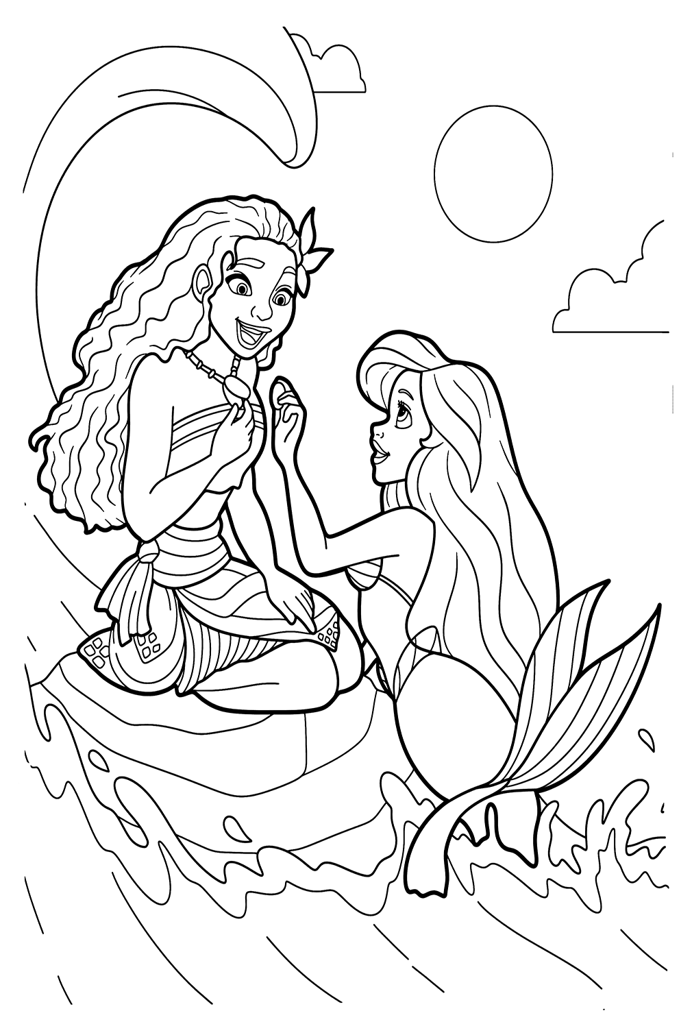 Moana And Ariel Coloring Page