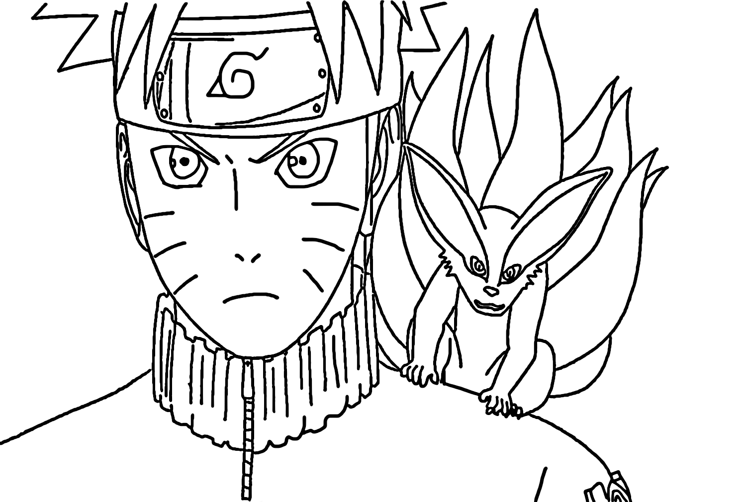 Desenho para colorir de Naruto e Kurama de Kurama