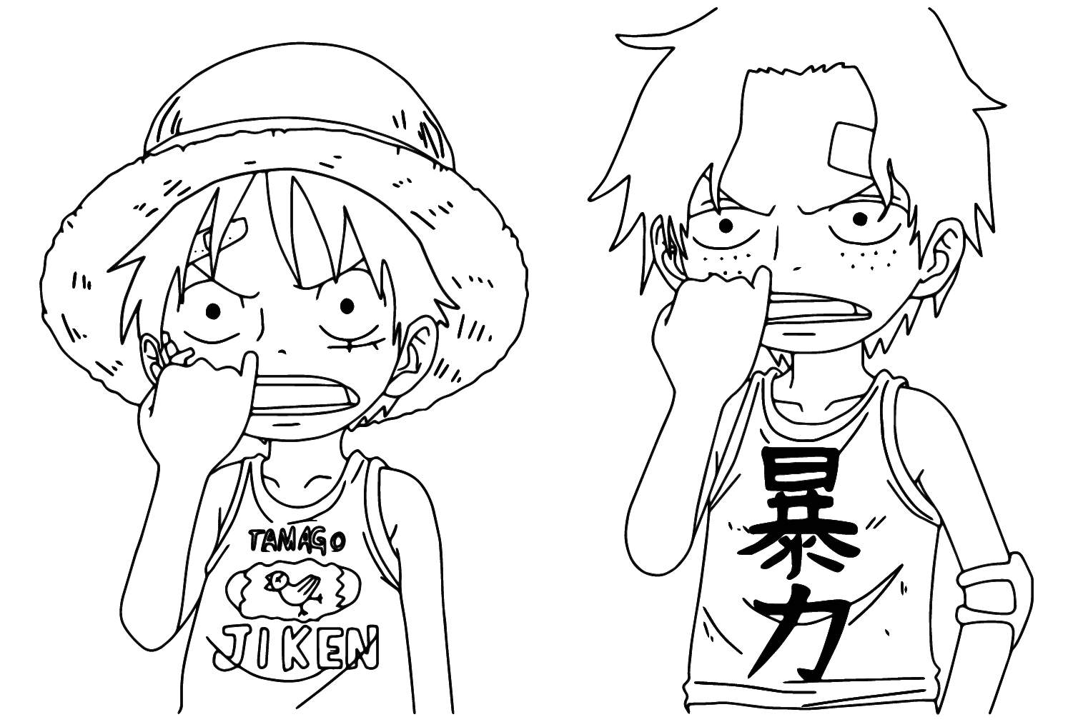 Coloriage Portgas D. Ace et Luffy de Luffy