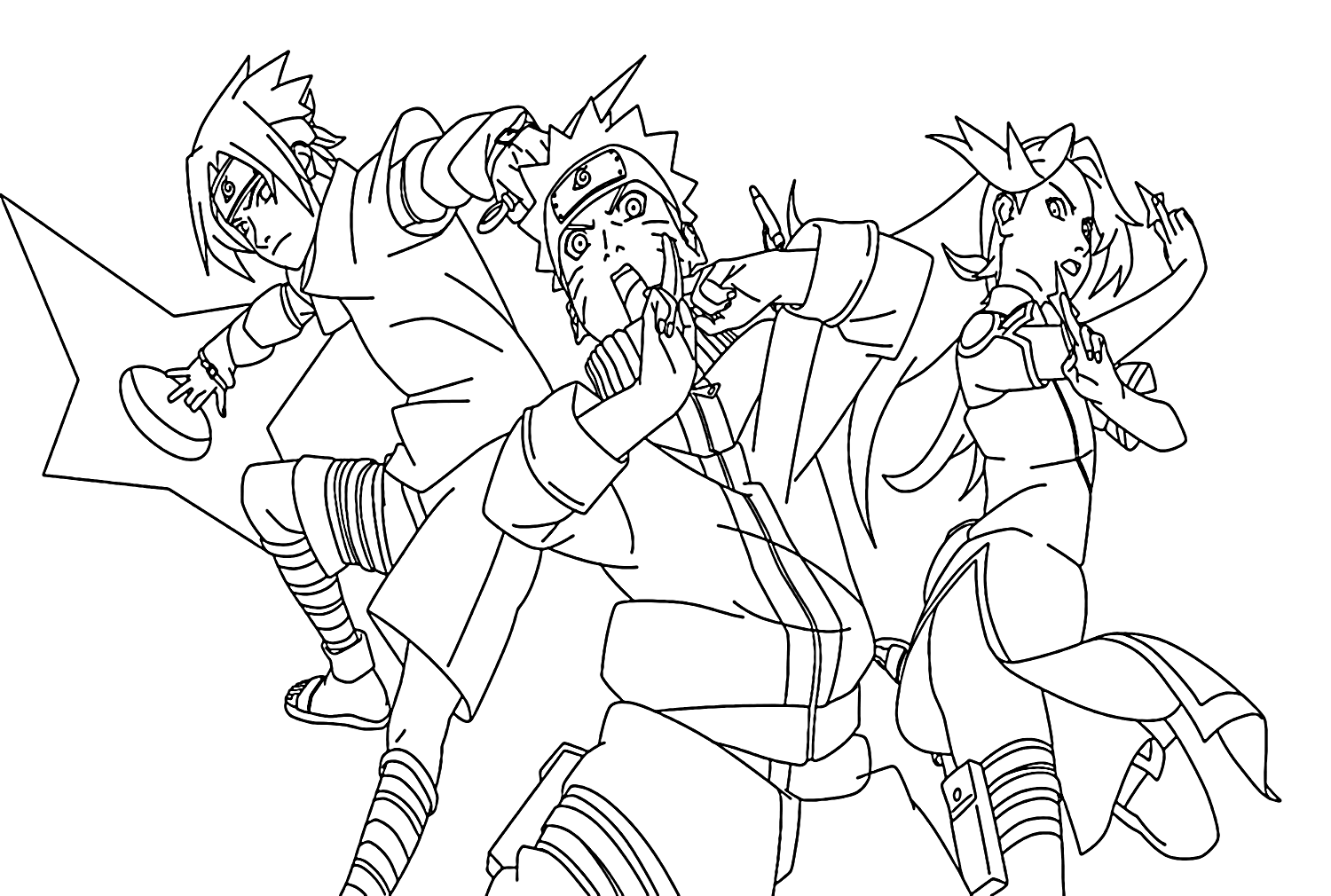 Sasuke, Naruto, Sakura Coloring Page from Sakura Haruno