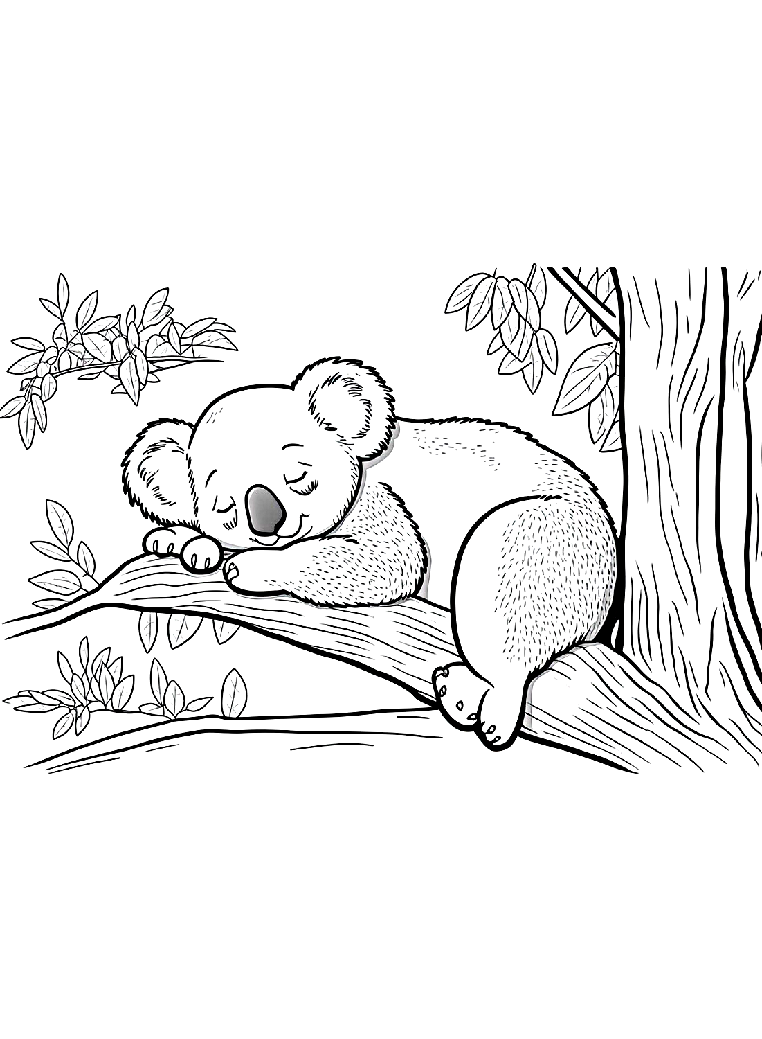 Página colorida do Coala Adormecido de Koala